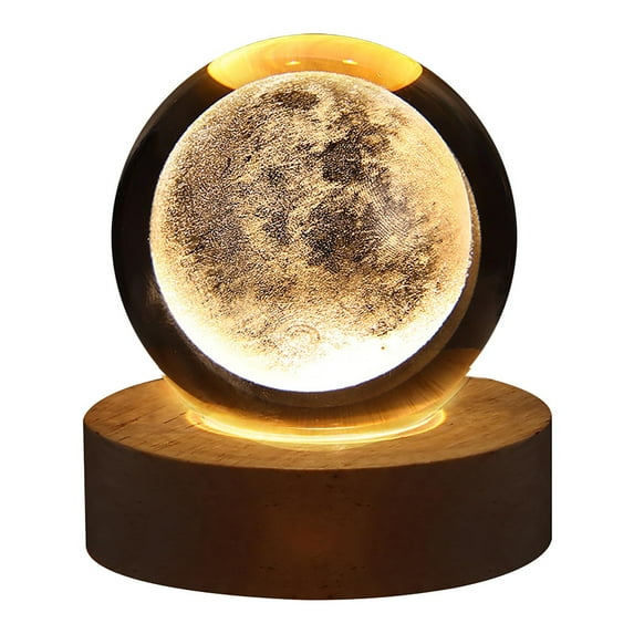 Qonioi Solar System Crystal Ball Lamp, LED Night Light with Wood Base, Glass Orb Room Decor, Galaxy Themed Gift