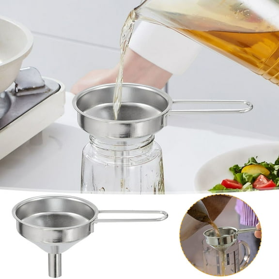 Qonioi Stainless Steel Funnel, Long Handle Angled Kitchen Funnel, Food Grade Metal Funnel for Liquor Oil Transfer Bottle Filling