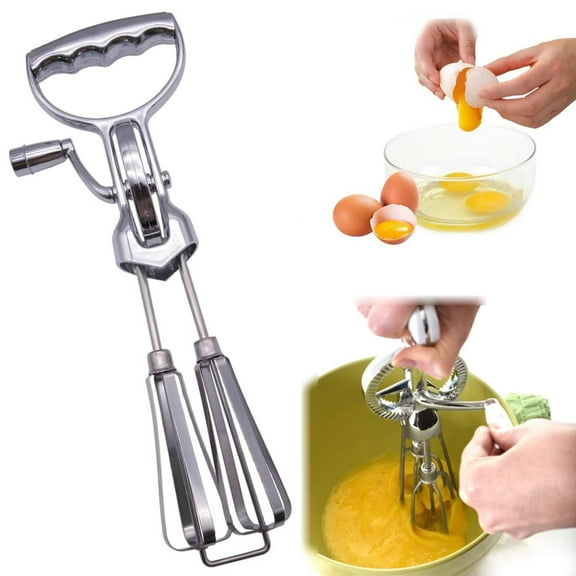 Qonioi Stainless Steel Hand Crank Stirrer, Manual Rotary Whisk Beater for Mixing Blending, Double Rotary Whipping Tool for Kitchen Baking Eggs Cream Chocolate Powder