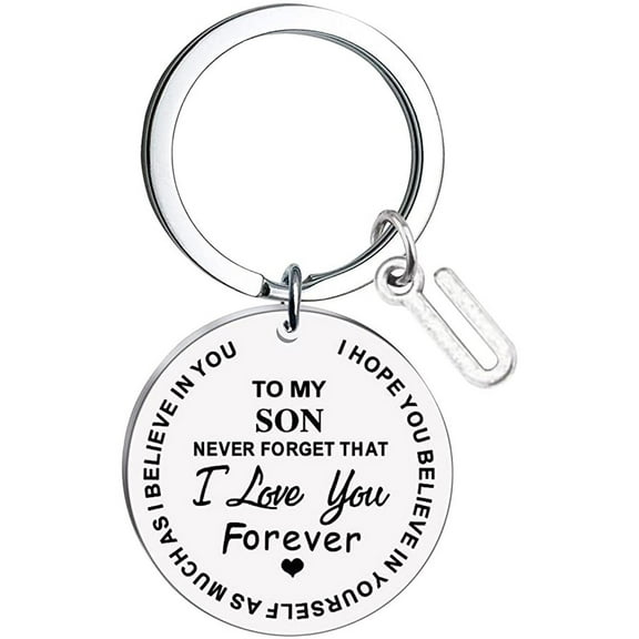 Qonioi Stainless Steel Inspirational Keychain, To My Son Message Family Initial Last Name Gift, Personalized Key Ring, Motivational Keychain