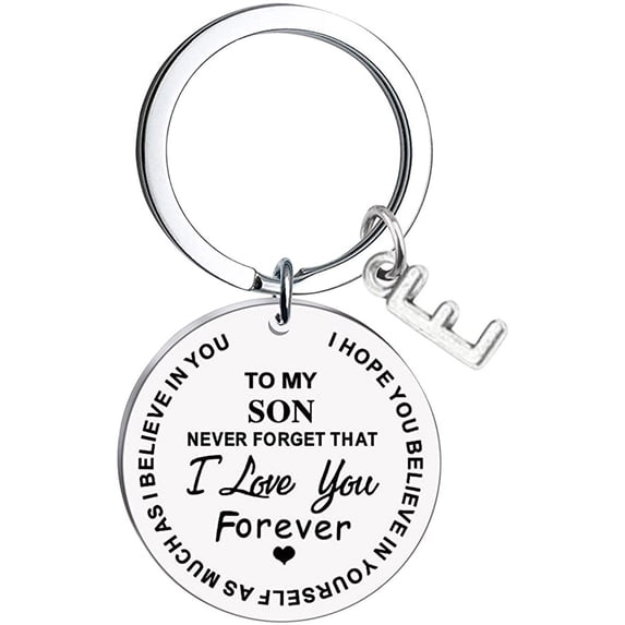 Qonioi Stainless Steel Inspirational Keychain, To My Son Message Family Initial Last Name Gift, Personalized Key Ring, Motivational Keychain