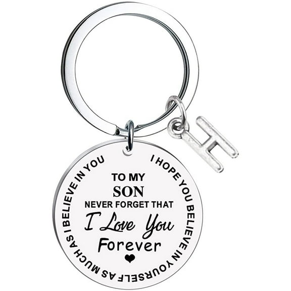 Qonioi Stainless Steel Inspirational Keychain, To My Son Message Family Initial Last Name Gift, Personalized Key Ring, Motivational Keychain