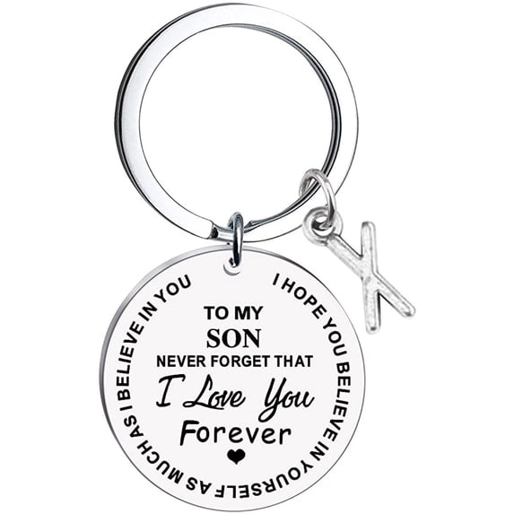 Qonioi Stainless Steel Inspirational Keychain, To My Son Message Family Initial Last Name Gift, Personalized Key Ring, Motivational Keychain