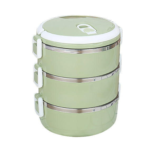 Qonioi Stainless Steel Lunch Box, 2100ml 3 Layer Round Food Container for Hot Meals, Insulated Lunch Box