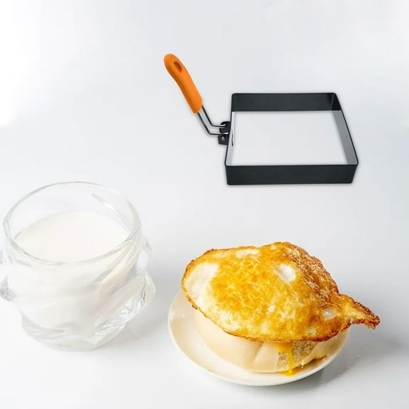 Qonioi Stainless Steel Non-stick Frying Rings, Foldable Handle Baking Tool for Meat Pies Pancakes, Cooking Rings Breakfast Maker