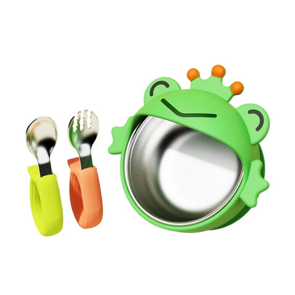 Qonioi Suction Baby Bowls with Removable Lids, 300ml Stainless Steel KidsFeeding Bowls for Toddlers, Baby Bowls, Suction Bowls