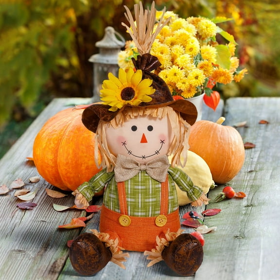 Qonioi Sunflower Scarecrow Doll, Fall Festival Decoration with Fabric Construction, Seasonal Home Decor, Festival Scarecrow Ornament