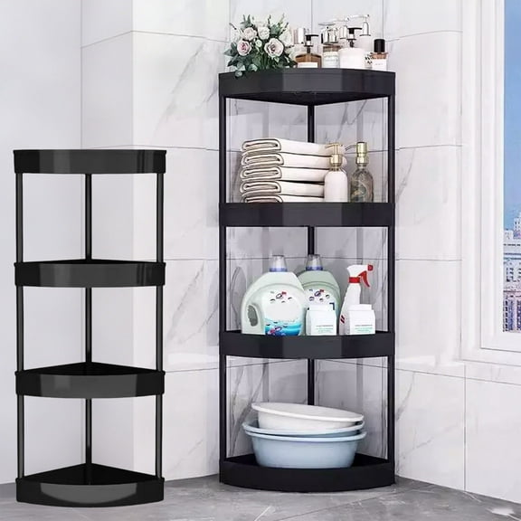 Qonioi Tall Corner Storage Rack, 32-inch Bathroom Shelf Unit with Enhanced Guardrail, Space Saving Organizer, Toilet Tripod Stand