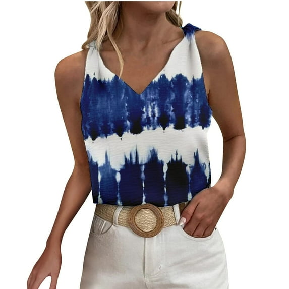 Qonioi Tank Top for Women, Womens Summer Tops Basic Tanks V Neck Sleeveless T Shirts Print Tanks Tops and Blouse Shoulders Knotted Casual Camisole Fashion Floral Print Tops Return Pallets #3