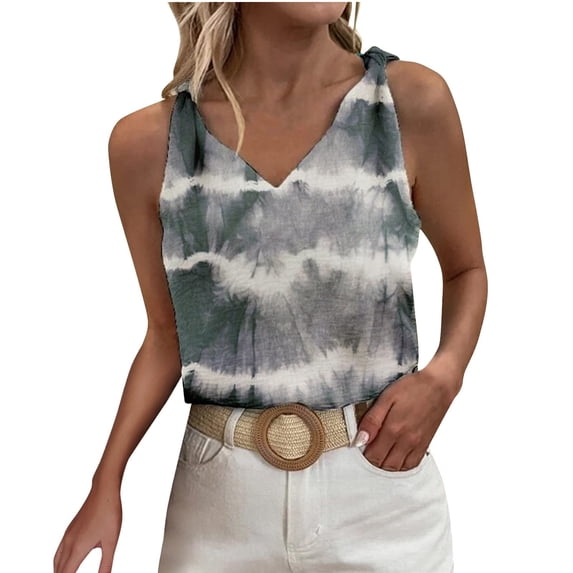 Qonioi Tank Top for Women, Womens Summer Tops Basic Tanks V Neck Sleeveless T Shirts Print Tanks Tops and Blouse Shoulders Knotted Casual Camisole Fashion Floral Print Tops Return Pallets #1