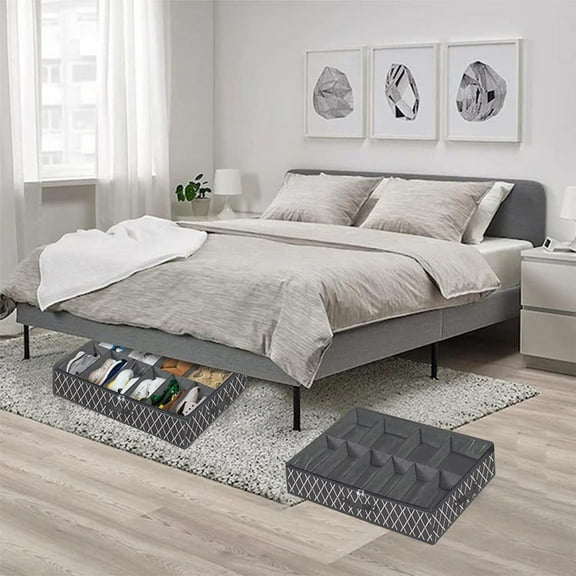 Qonioi Transparent Under-Bed Shoe Storage, Foldable Non-Woven Organizer Box with Clear Cover, Shoe Container Organizer