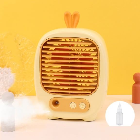 Qonioi USB Rechargeable Cool Mist Fan, Humidifying Hydrating Desk Fan, 3 Speed Portable Table Fan with Silent Motor for Desktop Work Study, Yellow