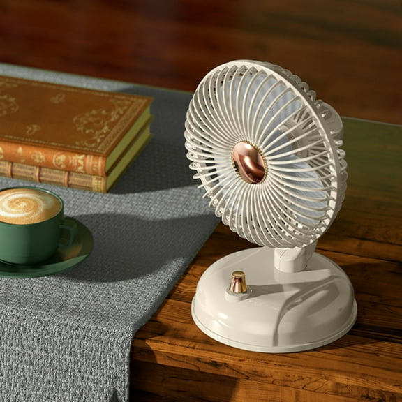 Qonioi Vintage USB Desk Fan, 136° Pivoting Head Variable Speed Circulator, Portable Table Fan, Bedroom Home Cooling Fan