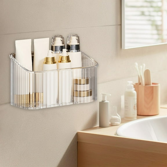 Qonioi Wall Mounted Shower Storage Organizer, Transparent Plastic Adhesive Hanging Box for Bathroom Kitchen Cabinet, Toothbrush Holder Shelf
