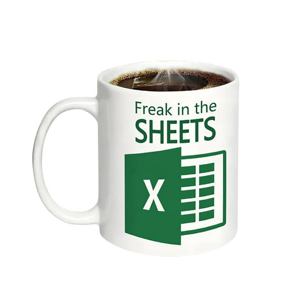 Qonioi White Mug Excel Spreadsheet Theme, Large Capacity Ceramic Coffee Tea Cup for Breakfast Morning Drink, Humorous Novelty Drinking Vessel