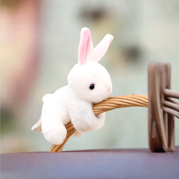 Qonioi White Short Plush Rabbit Toy, Soft Cute Stuffed Animal for Party Gift, Wearable Interactive Plush Doll with Elastic Limbs