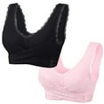 thumbnail image 1 of Xihbxyly Wirefree Bras for Women ,2PC Plus Size Lace Bra Wirefreee Extra-Elastic Bra Active Yoga Sports Bras Workout Activity, Black L, 1 of 6