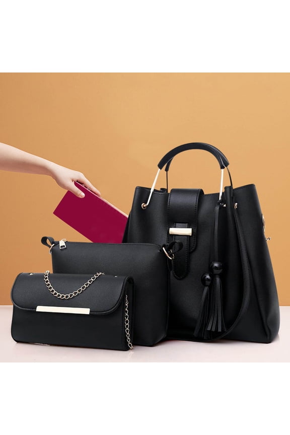 Women's 3-Piece Purse Set, Tassel Tote Clutch Satchel for Shoulder Bag, Versatile Bundle for Work Travel Shopping