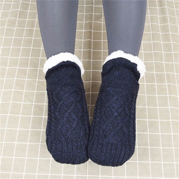 Qonioi Women's Winter Fleece-Lined Slipper Socks, Super Soft Warm Fuzzy with Grippers for Indoor, Non-Slip Sock Slippers
