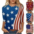 thumbnail image 1 of Qonioi Womens Tops Womens 3/4 Sleeve Tops Women's Independence Day Tops Printed T-Shirt Round Blouse Vacation Workout Tops Casual Loose Lightweight Shirts Graphic Tees Summer Saving Clearance Tops, 1 of 5