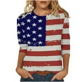 thumbnail image 1 of Qonioi Womens Tops Womens 3/4 Sleeve Tops Women's Independence Day Tops Printed T-Shirt Round Blouse Vacation Workout Tops Casual Loose Lightweight Shirts Graphic Tees Summer Saving Clearance Tops, 1 of 5