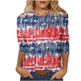 thumbnail image 1 of Qonioi Womens Tops Womens 3/4 Sleeve Tops Women's Independence Day Tops Printed T-Shirt Round Blouse Vacation Workout Tops Casual Loose Lightweight Shirts Graphic Tees Summer Saving Clearance Tops, 1 of 4