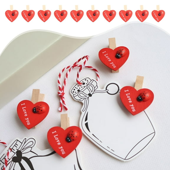 Qonioi Wooden Heart Clips, Rustic Birch Photo Clips for Wedding Decor, Creative Valentine's Day Gift, Red Hearts Shaped Cartoon Clip for Crafts Scrapbooking