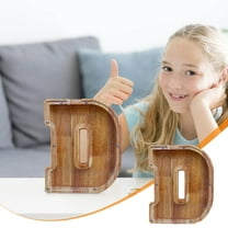 Qonioi Wooden Letter Savings Bank, Transparent Glass Coin Bank with English Alphabet, Money Box, Piggy Bank
