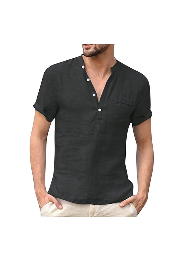 QonioiTshirts for Men Short Sleeve Shirt Men Summer Casual Fashion Linen T-Shirt Men's Retro Stand-Up QonioiShirt Tshirts Shirts for Men