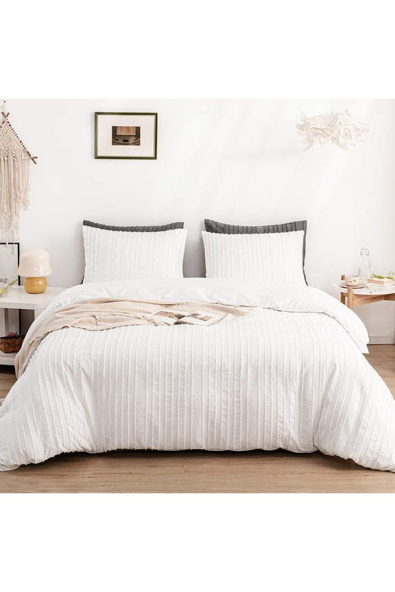 White Duvet Cover Bedding Set 2 Piece Twin Size Washed Microfiber Duvet Cover with Zipper Closure & Corner Ties(Twin, White)