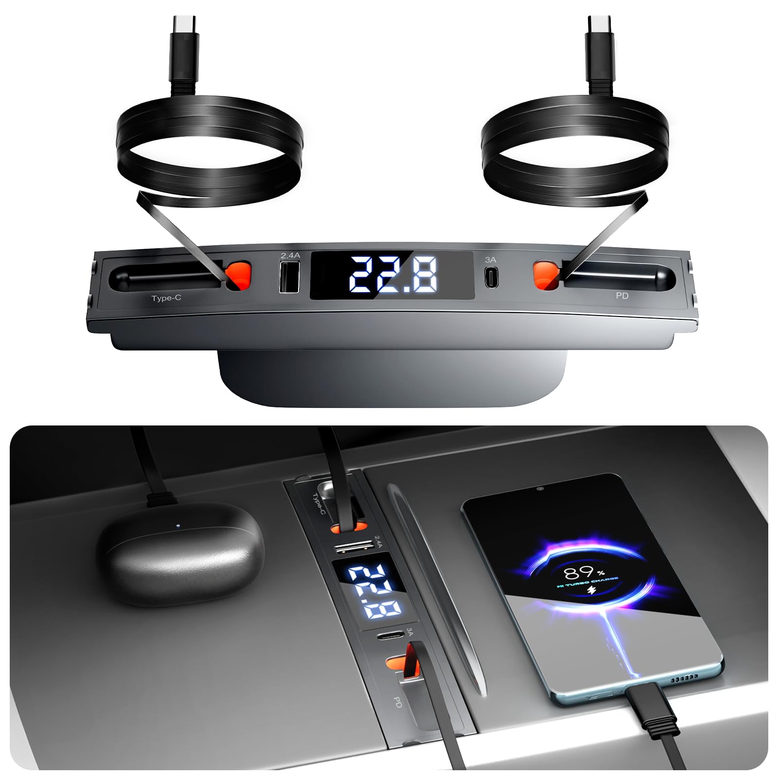 Qoope 2 Type-C USB Hub for Tesla Model 3 Model Y Accessories 2024 2023 ...