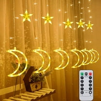 Qoosea 120 LED Curtain Lights, Moon Star Window Fairy String Lights, String Hanging Lights with Remote for Bedroom Birthday Decorations Wedding Party Garden Indoor Outdoor Decoration