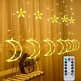 thumbnail image 1 of Qoosea 120 LED Curtain String Lights, Star and Moon Lights Fairy Lights, String Hanging with Remote for Bedroom Birthday Wedding Christmas Party Garden Indoor Outdoor Decoration, 1 of 7
