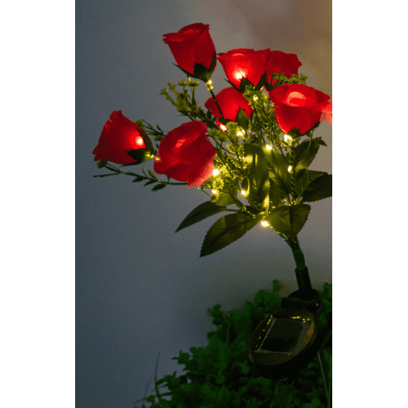 Qoosea Solar Lights Outdoor, 7 Heads Rose Flower Bud Solar Garden Lights Waterproof, Solar Flowers Lights for Yard Patio Garden Decor, 2 Pack Red