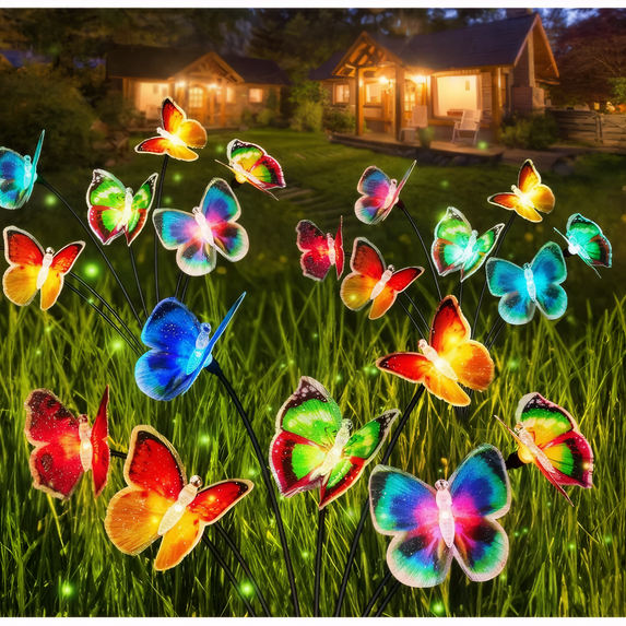 Qoosea 2 pack Solar Garden Lights, Solar Butterfly Swaying Lights Outdoor Waterproof IP65, Multi-Color Solar Powered Butterfly LED Lighting for Yard Garden Pathway Lawns Décor