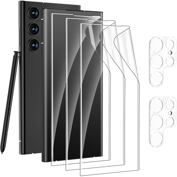 Qoosea 3 Pack for Samsung Galaxy S24 Ultra Screen Protector with 2 Pack Transparent Lens Protector for Samsung S24 Ultra Touch Sensitive Bubble Free(3+2 Pack)