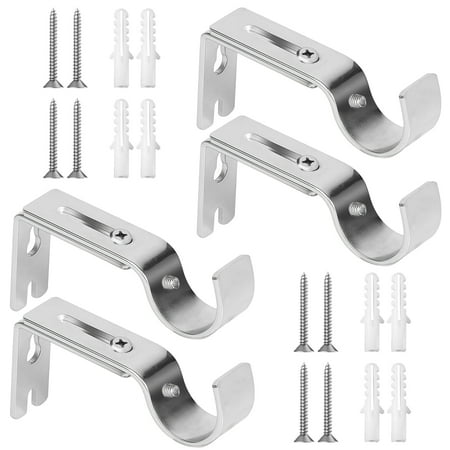 Qoosea 4 Pack Adjustable Curtain Rod Brackets, Thickened Wall Mounted Curtain Rod Holders, Heavy Duty Drapery Rod Brackets with Screws, Window Hardware (Silver)