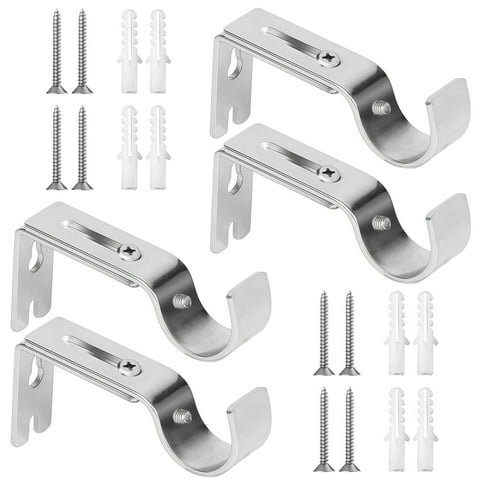Qoosea 4 Pack Adjustable Curtain Rod Brackets, Thickened Wall Mounted Curtain Rod Holders, Heavy Duty Drapery Rod Brackets with Screws, Window Hardware (Silver)