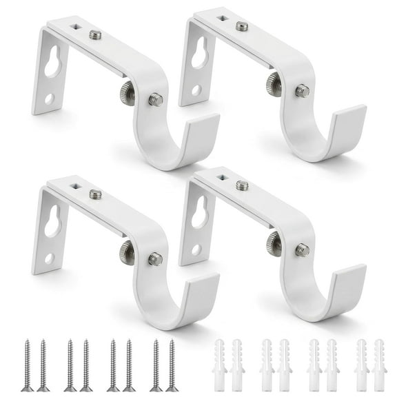 Qoosea 4 Pack Adjustable Curtain Rod Brackets, Wall Mount Drapery Rod Brackets, Fits 16-25mm Rod, for Home Office Hotel, Easy Installation, White