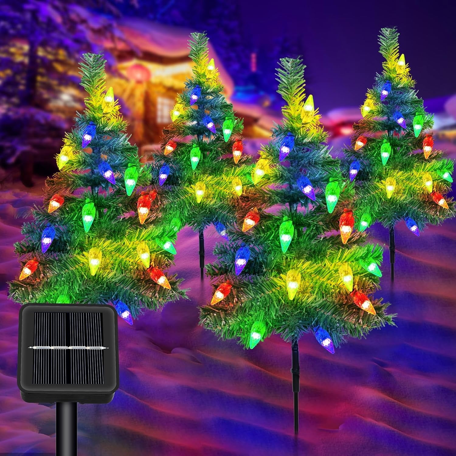 Qoosea 6 pack Solar Christmas Garden Stake Lights, Decorative Xmas Tree Solar Christmas Yard Stake Outdoor Waterproof Christmas Pathway Lights for Christmas Decoration Garden Patio Yard