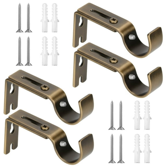 Qoosea Adjustable Curtain Rod Brackets, 4 Pack Thickened Curtain Rod Brackets for Wall, Drapery Rod Holder with Screws Window Hardware for 1inch Rod (Bronze)