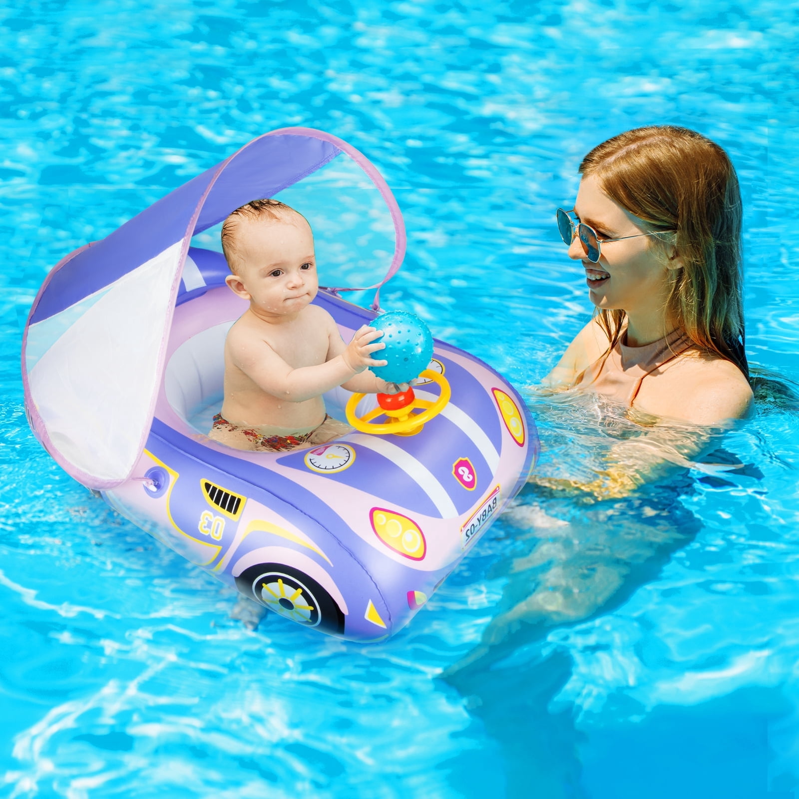 Computer Engineering Car Float Qoosea Baby Pool Float with Canopy, Car-Shaped Swimming Float ...