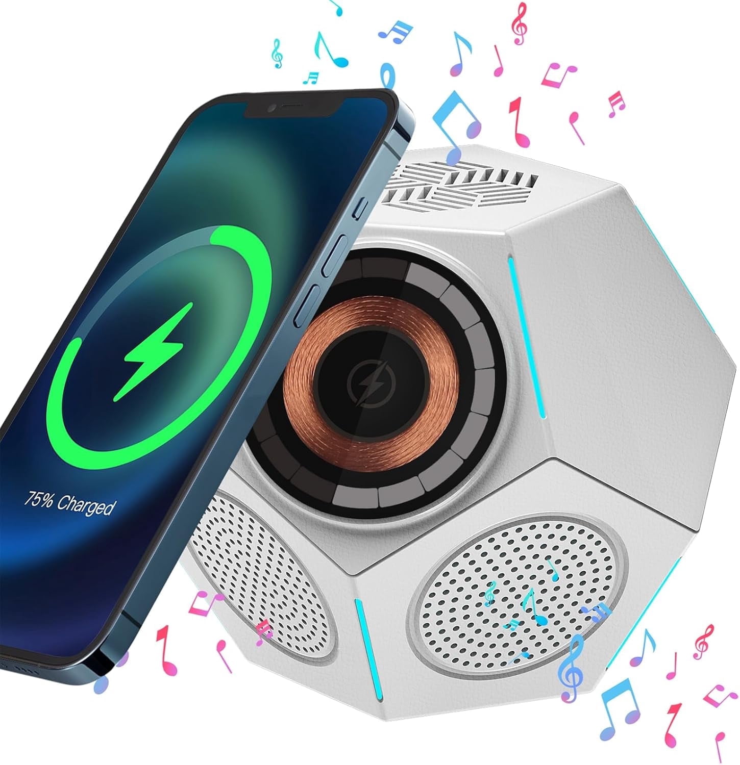 Qoosea Magnetic Wireless Charger Bluetooth Speaker Phone Stand Fast Wireless Charging Station Dock for iPhone Series,Samsung Series and Android