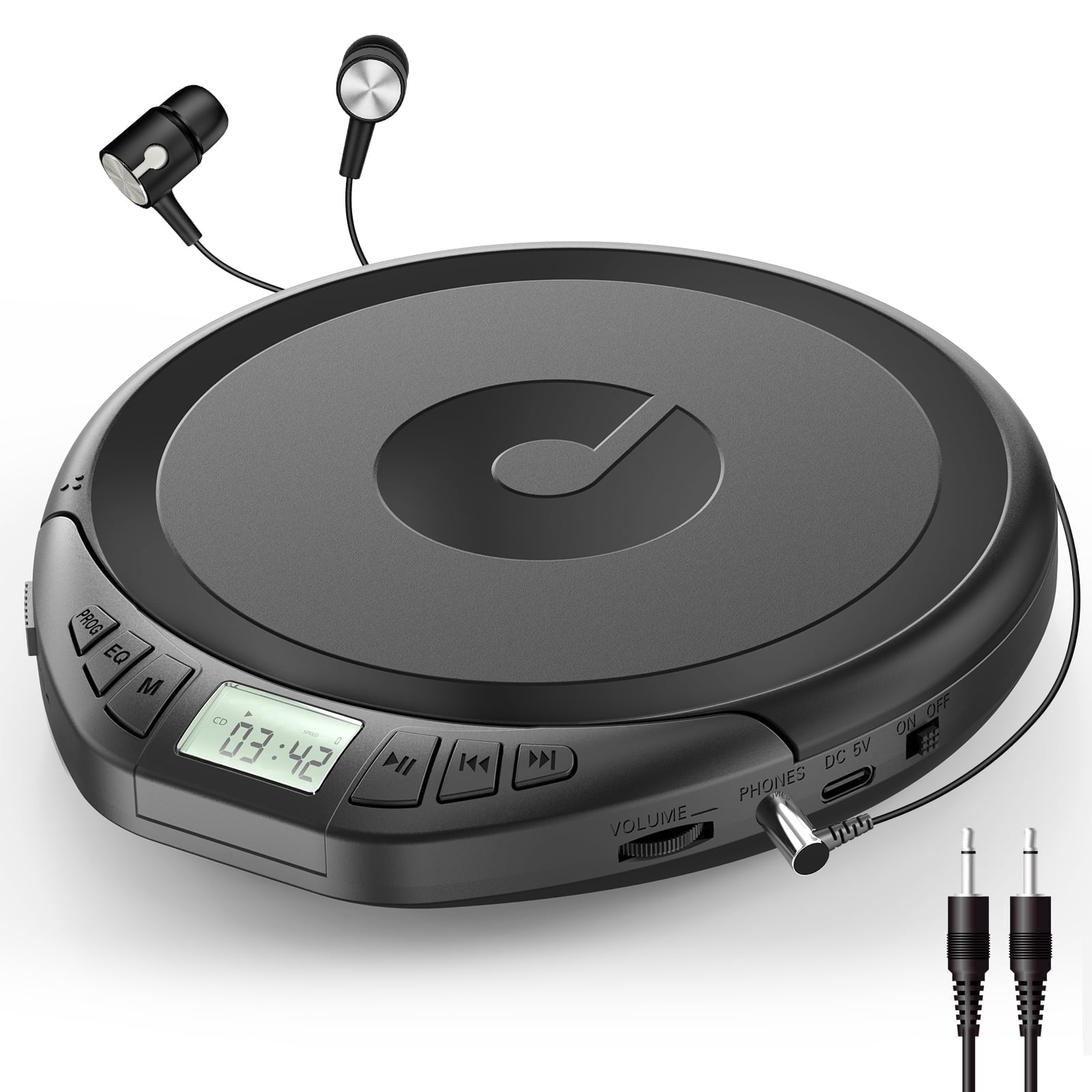 CD Player Portable for Car with Earphones Walkman CD Players Anti-Skip LCD Display Personal Disman Disc Player