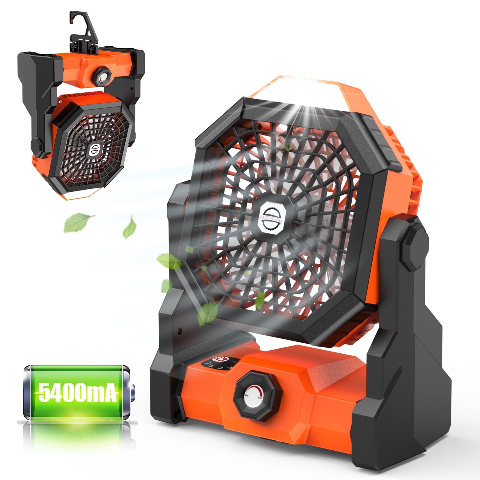Qoosea Camping Fan for Tents Portable Camping Fans 5400mAh USB Rechargeable Battery Operated Tent Fan with Lights, Tripod and Hook, 3 Speeds
