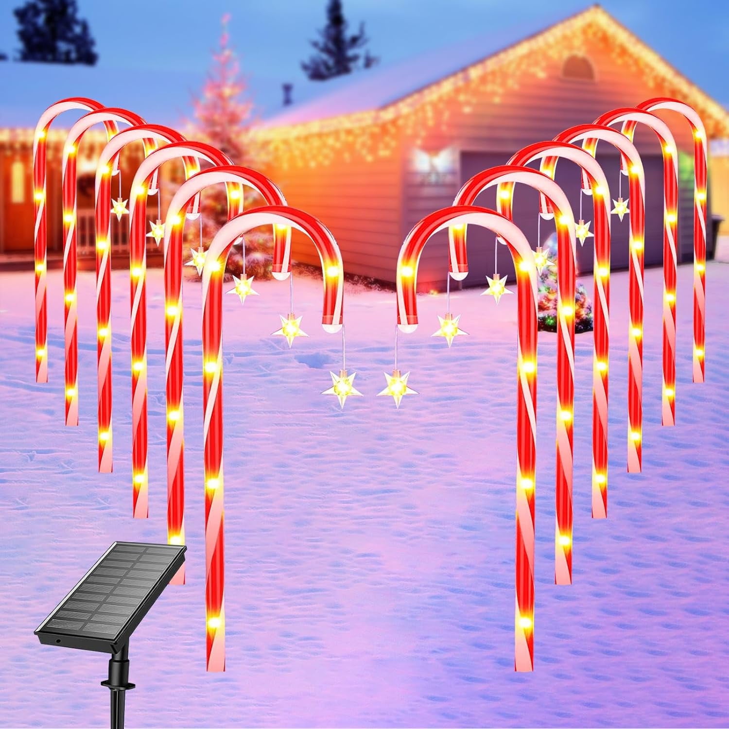 Qoosea Candy Cane Lights, 8 Modes Set of 12 Solar Christmas Lights, Outdoor Christmas Decorations Solar Stake Lights with 72 LED Lights for Path Landscape Yard Decorations