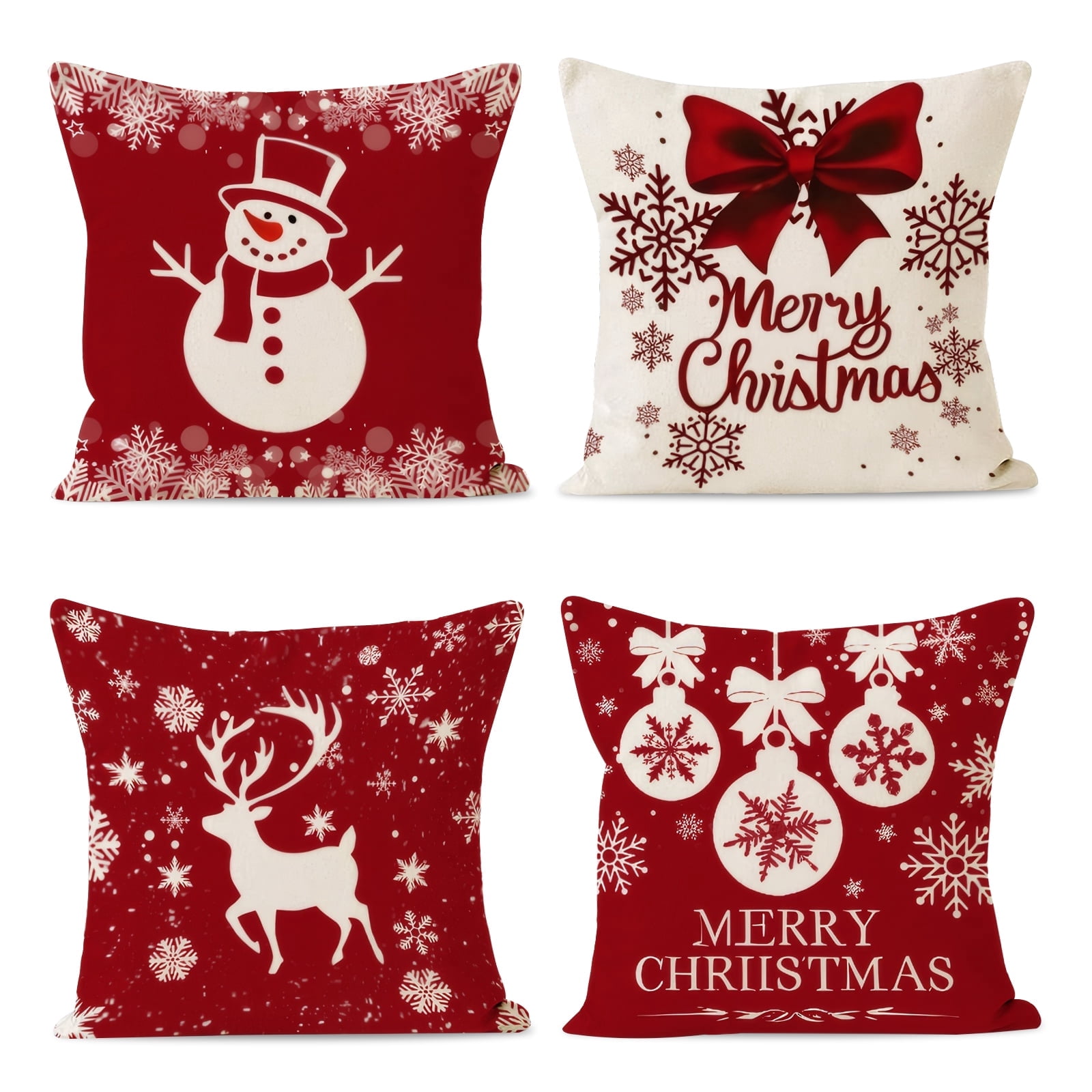 Qoosea Christmas Pillow Covers 18x18 Inch Set of 4 Farmhouse Christmas Pillow Covers Christmas Pillow Cases for Sofa Couch Christmas Decorations Throw Pillow Covers