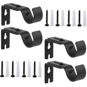 Qoosea Curtain Rod Brackets Ajustable, 4 Pack Curtain Rod Holders, Curtain Rod Hooks for Walls, Drapery Rod Holders Hardware Window Curtain Rod Support Hanger for 1 Inch Rod (Black)