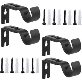Qoosea Curtain Rod Brackets Ajustable, 4 Pack Curtain Rod Holders, Curtain Rod Hooks for Walls, Drapery Rod Holders Hardware Window Curtain Rod Support Hanger for 1 Inch Rod (Black)