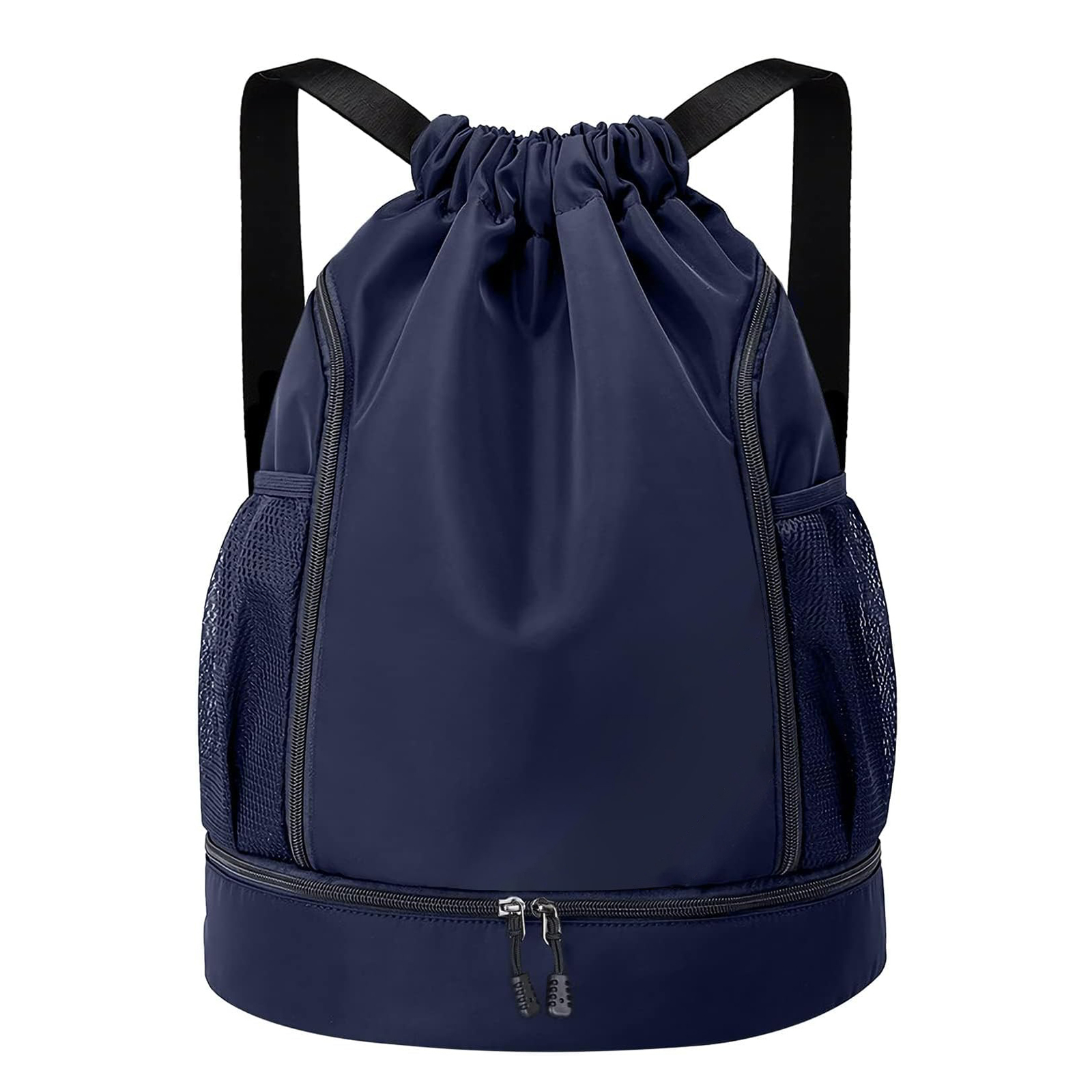 Qoosea Drawstring Backpack Waterproof Draw String Bags with Shoe Compartment Side Mesh Pockets for Women Men